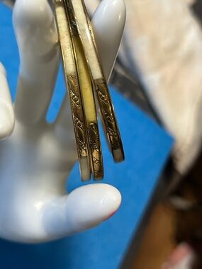Vintage Camel Bone w/ Brass thin Tribal Bangles set of three